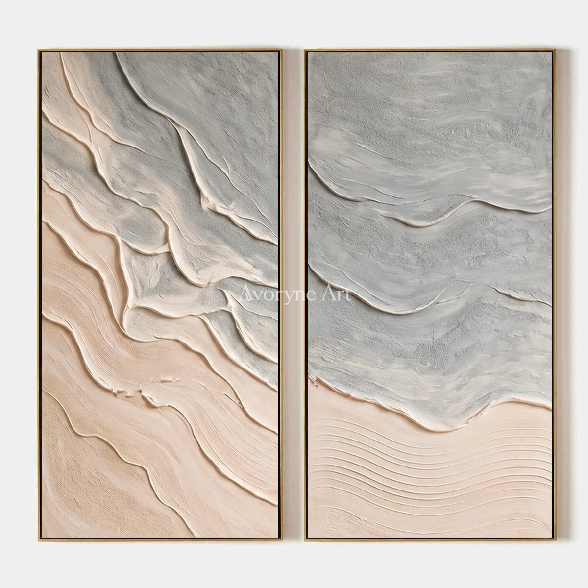 Quiet Solace, hand-painted ripple relief diptych by Eleanor Hayes