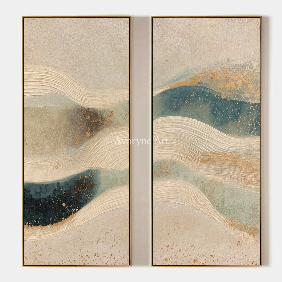Amber Horizon, hand-painted ripple relief diptych by Eleanor Hayes