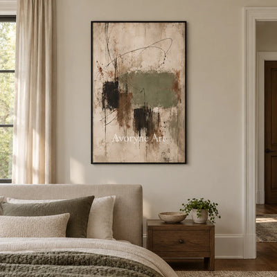 Aster Solace: Sage Abstract Art — bedroom black