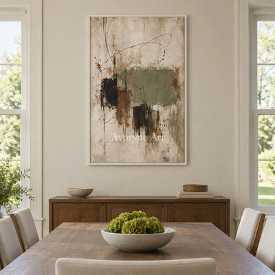 Aster Solace: Sage Abstract Art — dining white