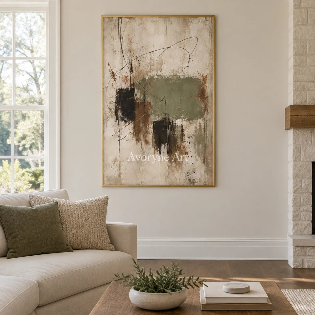 Aster Solace: Sage Abstract Art — living gold
