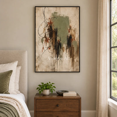 Aster Drift: Sage Abstract Art — bedroom black