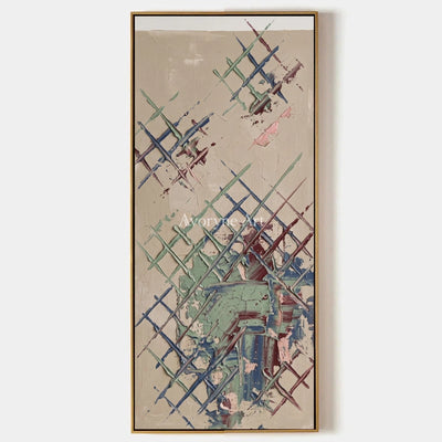 Earthen Current, hand-painted sage earth grid wall art by Lin Qiao