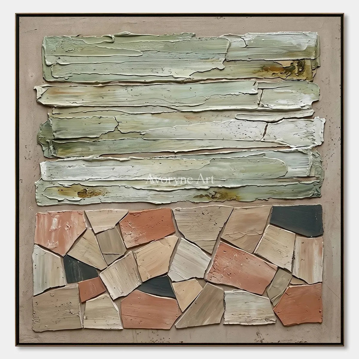 Mineral Field, hand-painted sage geometric relief wall art by Lukas Meyer