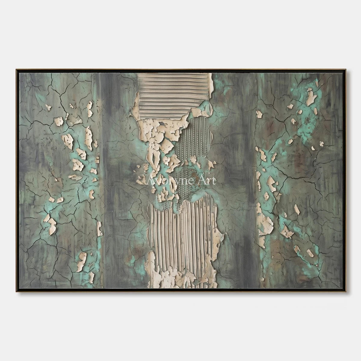 Mineral Solace, hand-painted sage mineral texture wall art by Ronan Keane
