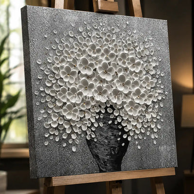 Silver Bloom: Sculptural Floral Texture Wall Art - detail