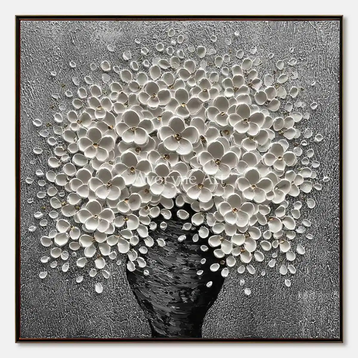 Silver Bloom: Sculptural Floral Texture Wall Art - main