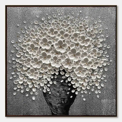 Silver Bloom: Sculptural Floral Texture Wall Art - main