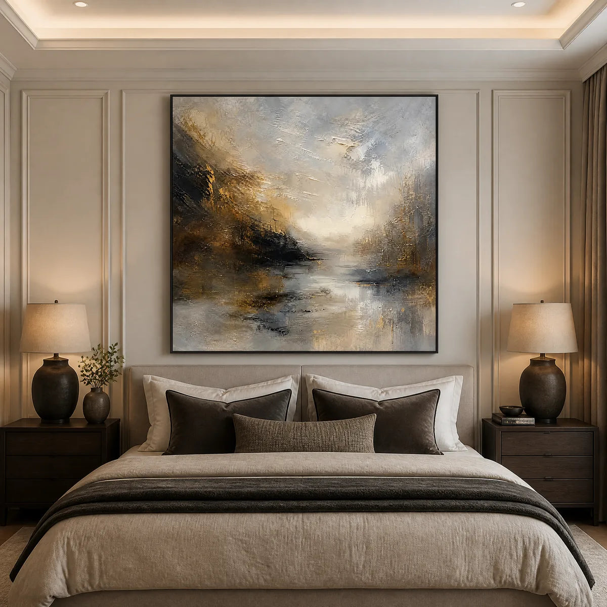 Silver Horizon: Abstract Landscape Wall Art - bedroom black frame