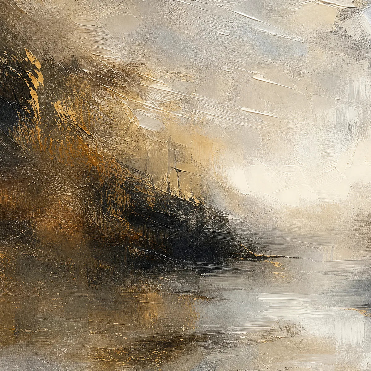 Silver Horizon: Abstract Landscape Wall Art - detail