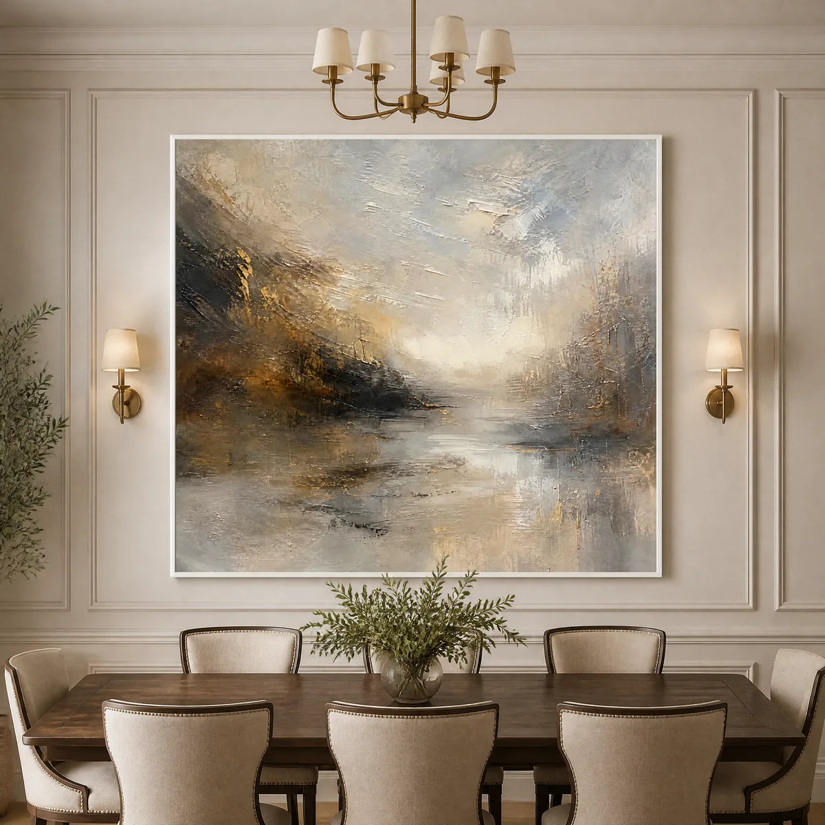 Silver Horizon: Abstract Landscape Wall Art - dining room white frame