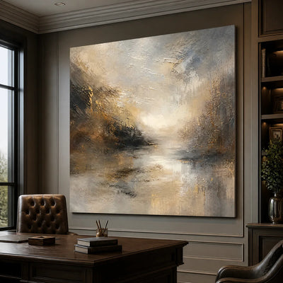 Silver Horizon: Abstract Landscape Wall Art - office stretched canvas