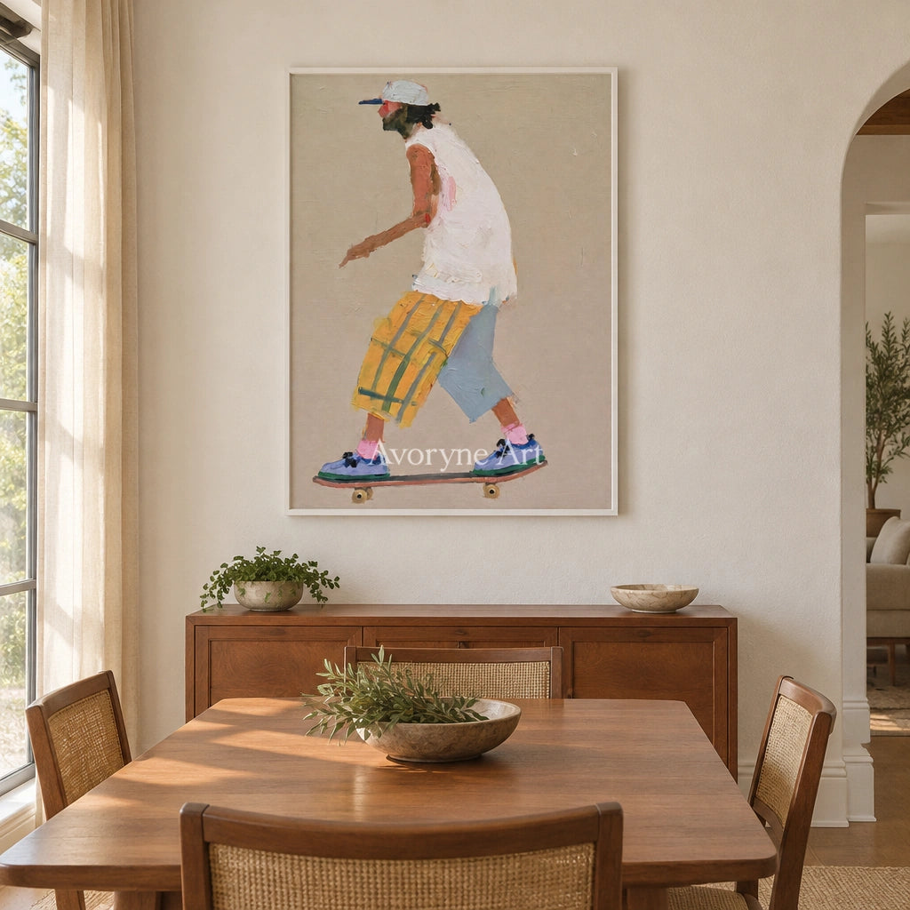 Ivory Quiet Current: Skateboard Figure Art — dining white