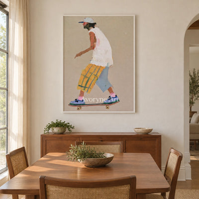 Ivory Quiet Current: Skateboard Figure Art — dining white