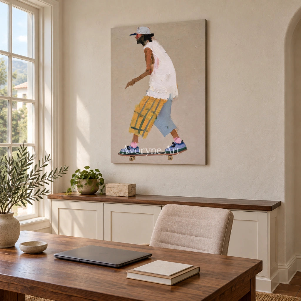 Ivory Quiet Current: Skateboard Figure Art — office frameless