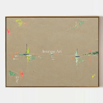 Still Interval, hand-painted small figure landscape wall art by Anika Verma