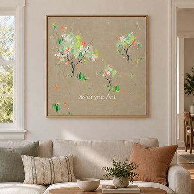 Still Rhythm small figure landscape wall art with a wood frame in a villa living space