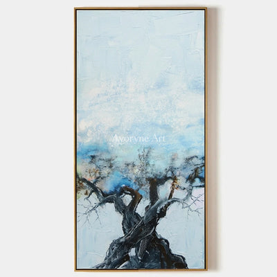 Blue Story, hand-painted snow branch wall art by Chen Wei