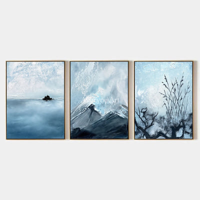 Deep Passage, hand-painted snow branch triptych by Chen Wei