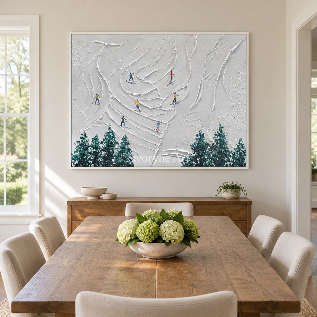 Aster Crest: Snow Day Texture Art — dining white