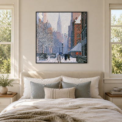 Ivory Lucent Verse: Snowy City Art — bedroom black