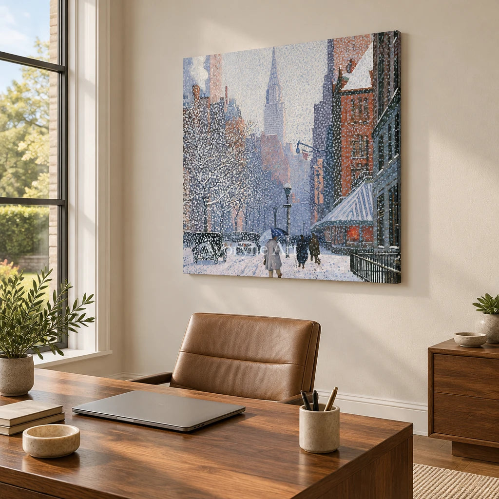 Ivory Lucent Verse: Snowy City Art — office frameless