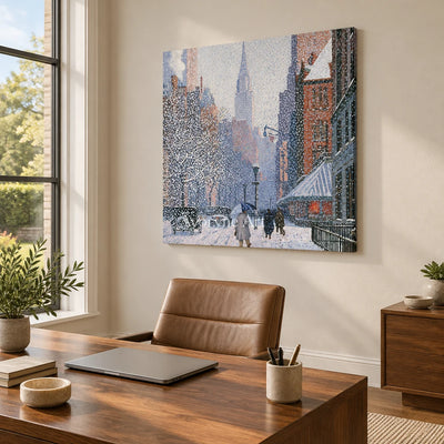 Ivory Lucent Verse: Snowy City Art — office frameless