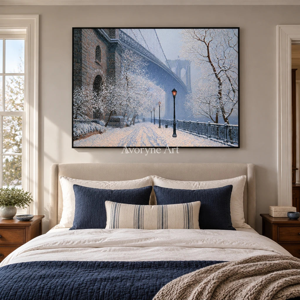 Ivory Lucent Gesture: Snowy City Art — bedroom black