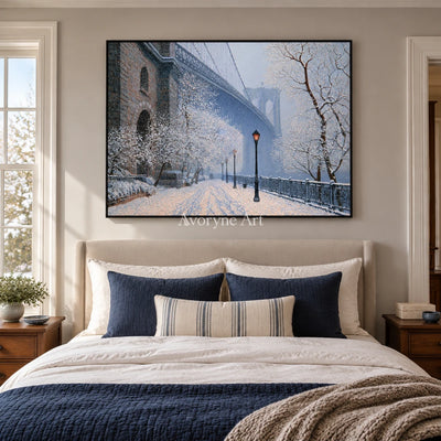 Ivory Lucent Gesture: Snowy City Art — bedroom black