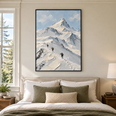 Summit Traces: Snowy Mountain Landscape Wall Art — bedroom black