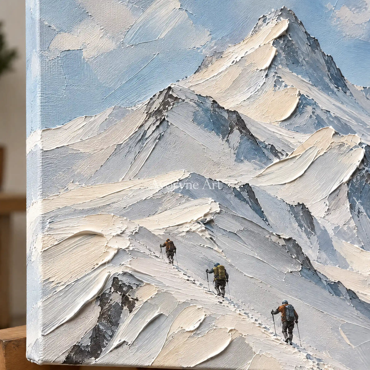 Summit Traces: Snowy Mountain Landscape Wall Art — detail easel