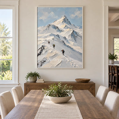 Summit Traces: Snowy Mountain Landscape Wall Art — dining white