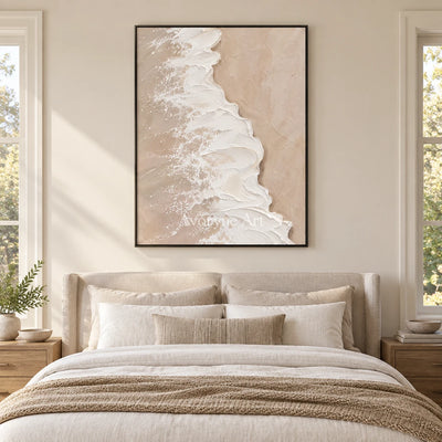 Blush Tide: Soft Coastal Impasto Wall Art — bedroom black