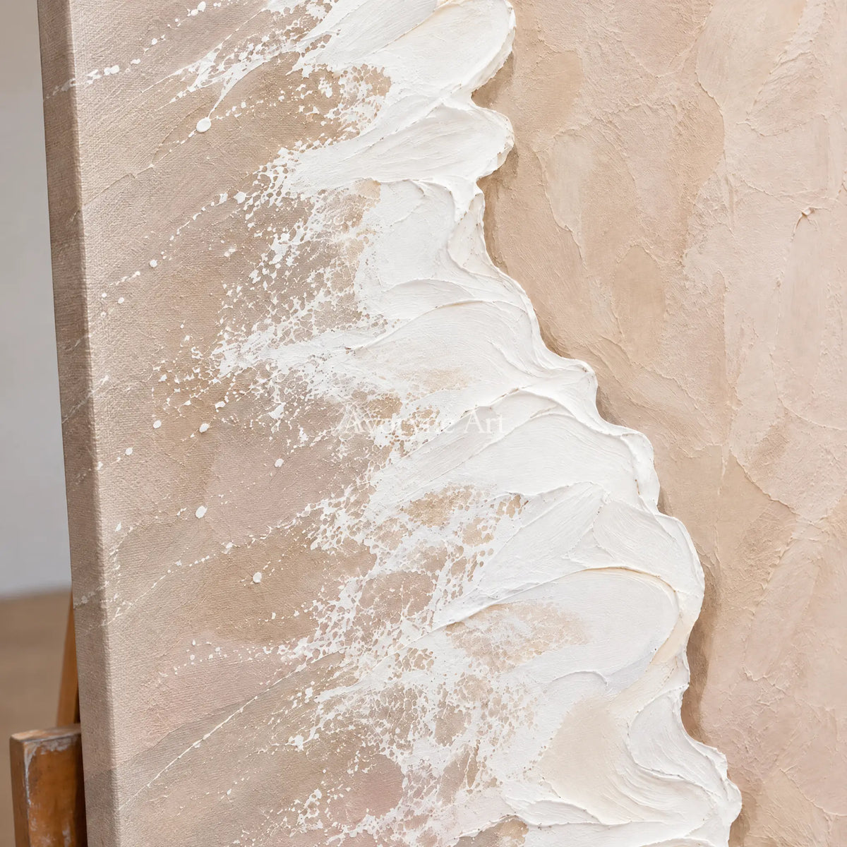 Blush Tide: Soft Coastal Impasto Wall Art — detail easel