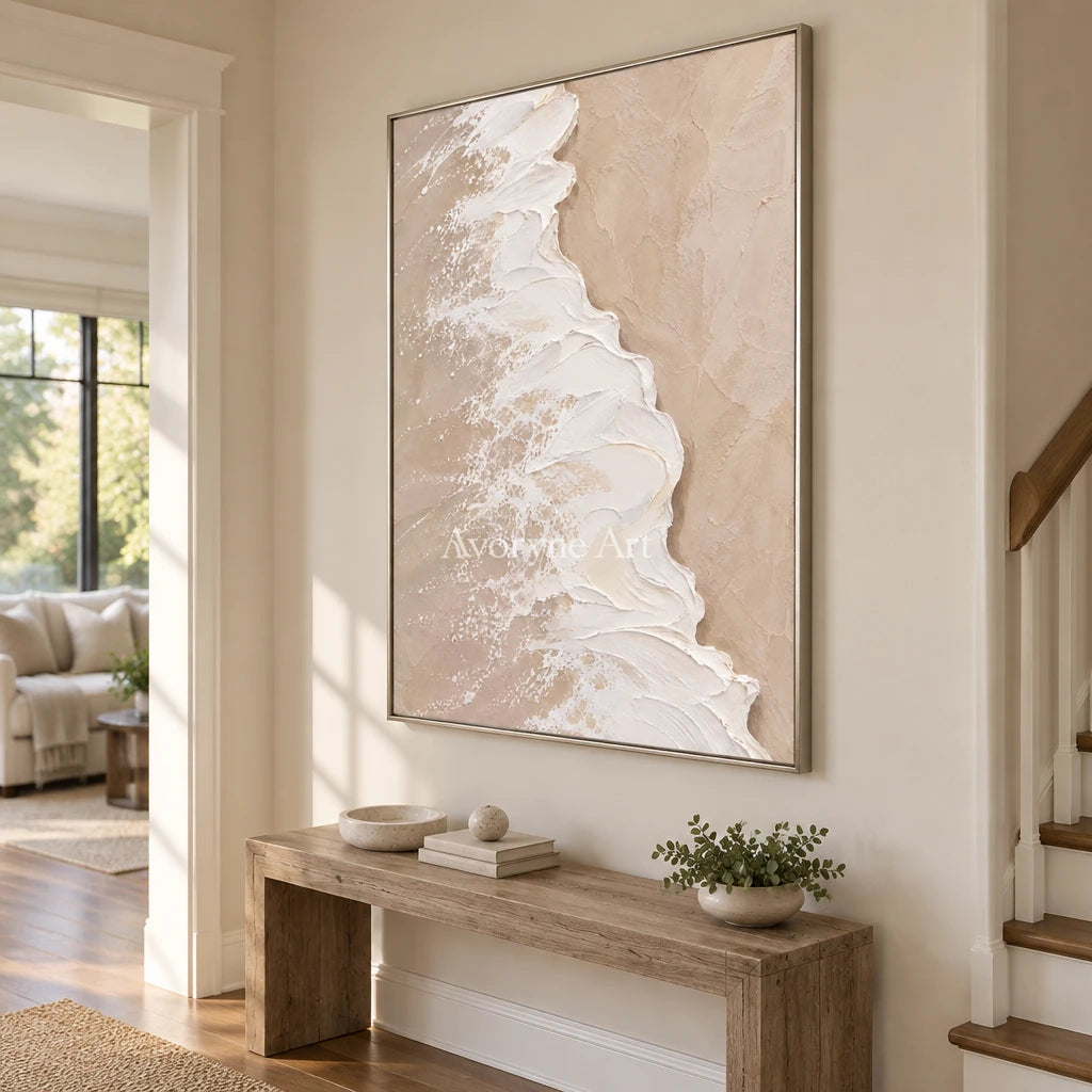 Blush Tide: Soft Coastal Impasto Wall Art — entry silver