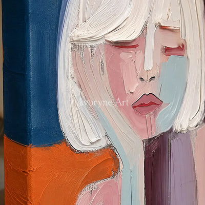 Blushed Reverie: Soft Expressionist Portrait Wall Art - detail