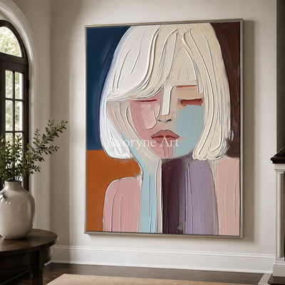 Blushed Reverie: Soft Expressionist Portrait Wall Art - entryway silver frame