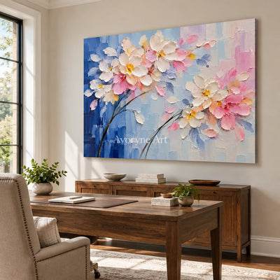 Meadow Hush: Soft Floral Landscape Wall Art — office frameless