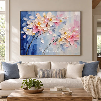 Meadow Hush: Soft Floral Landscape Wall Art — villa wood