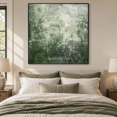 Pale Verdant Traces: Soft Green Textured Drip Abstract Wall Art — bedroom black