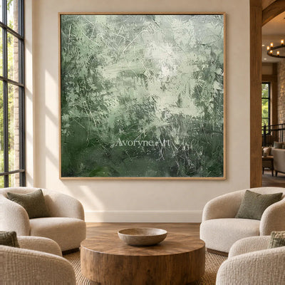 Pale Verdant Traces: Soft Green Textured Drip Abstract Wall Art — hotel wood
