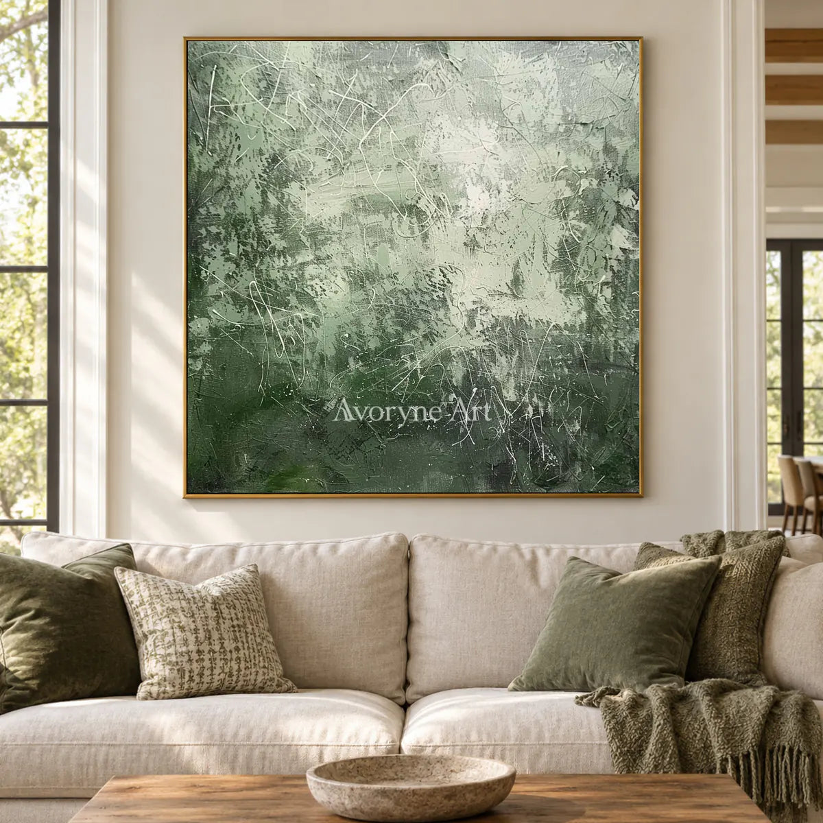 Pale Verdant Traces: Soft Green Textured Drip Abstract Wall Art — living gold