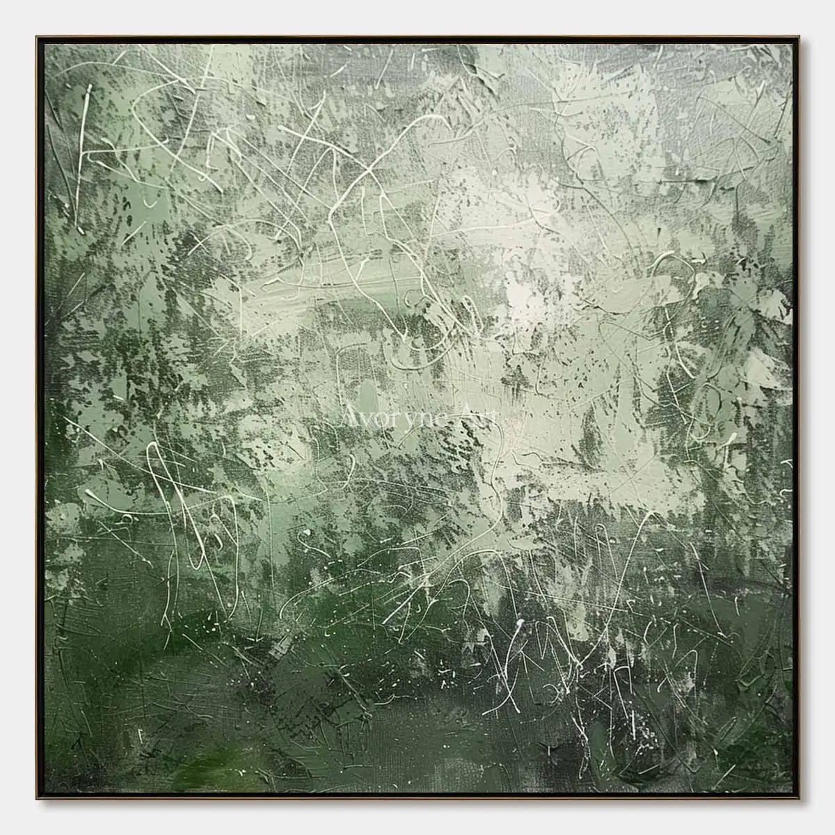 Pale Verdant Traces: Soft Green Textured Drip Abstract Wall Art — primary