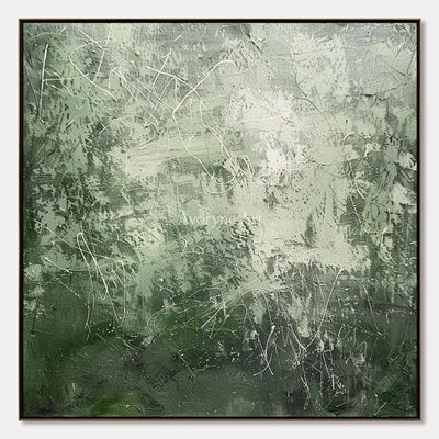 Pale Verdant Traces: Soft Green Textured Drip Abstract Wall Art — primary