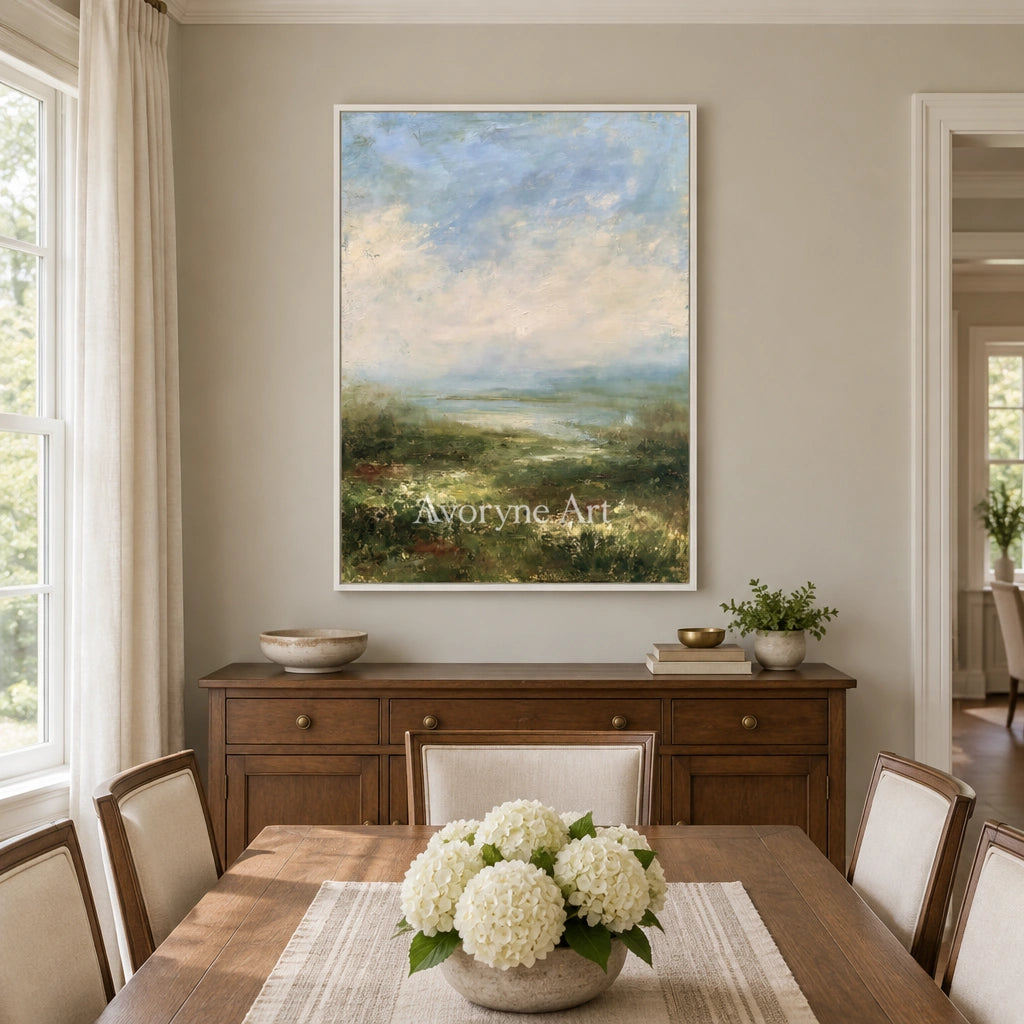 Ivory Gentle Rhythm: Soft Meadow Landscape — dining white