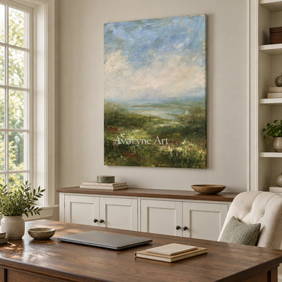 Ivory Gentle Rhythm: Soft Meadow Landscape — office frameless