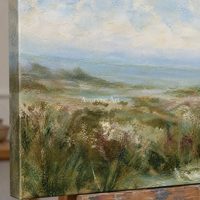 Ivory Gentle Reverie: Soft Meadow Landscape — detail easel
