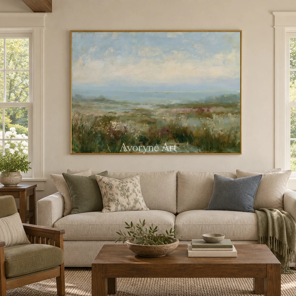 Ivory Gentle Reverie: Soft Meadow Landscape — living gold