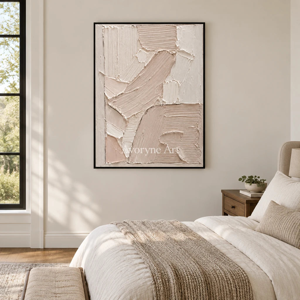 Blush Passage: Soft Neutral Impasto Wall Art — bedroom black