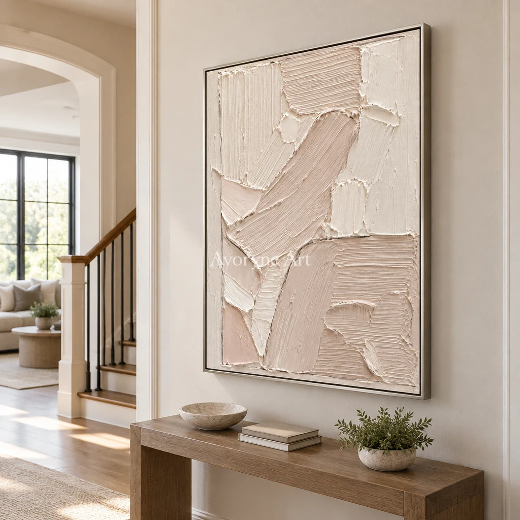 Blush Passage: Soft Neutral Impasto Wall Art — entry silver
